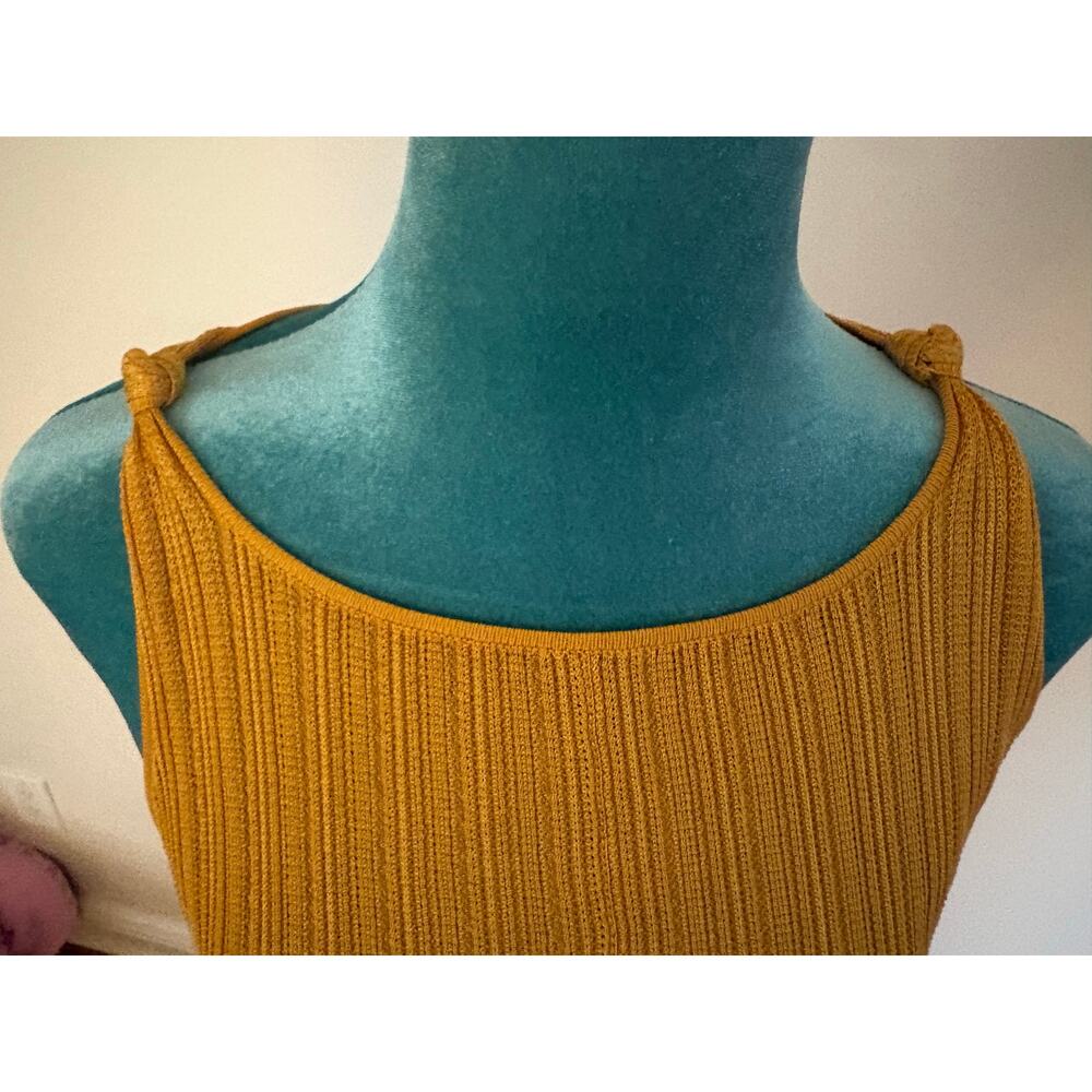 ZARA Mustard Yellow Ribbed Knit Midi Dress | Boho Minimalist Summer S - Picture 2 of 9